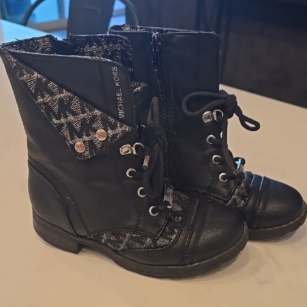 Michael Kors Black and Silver Combat Boots
